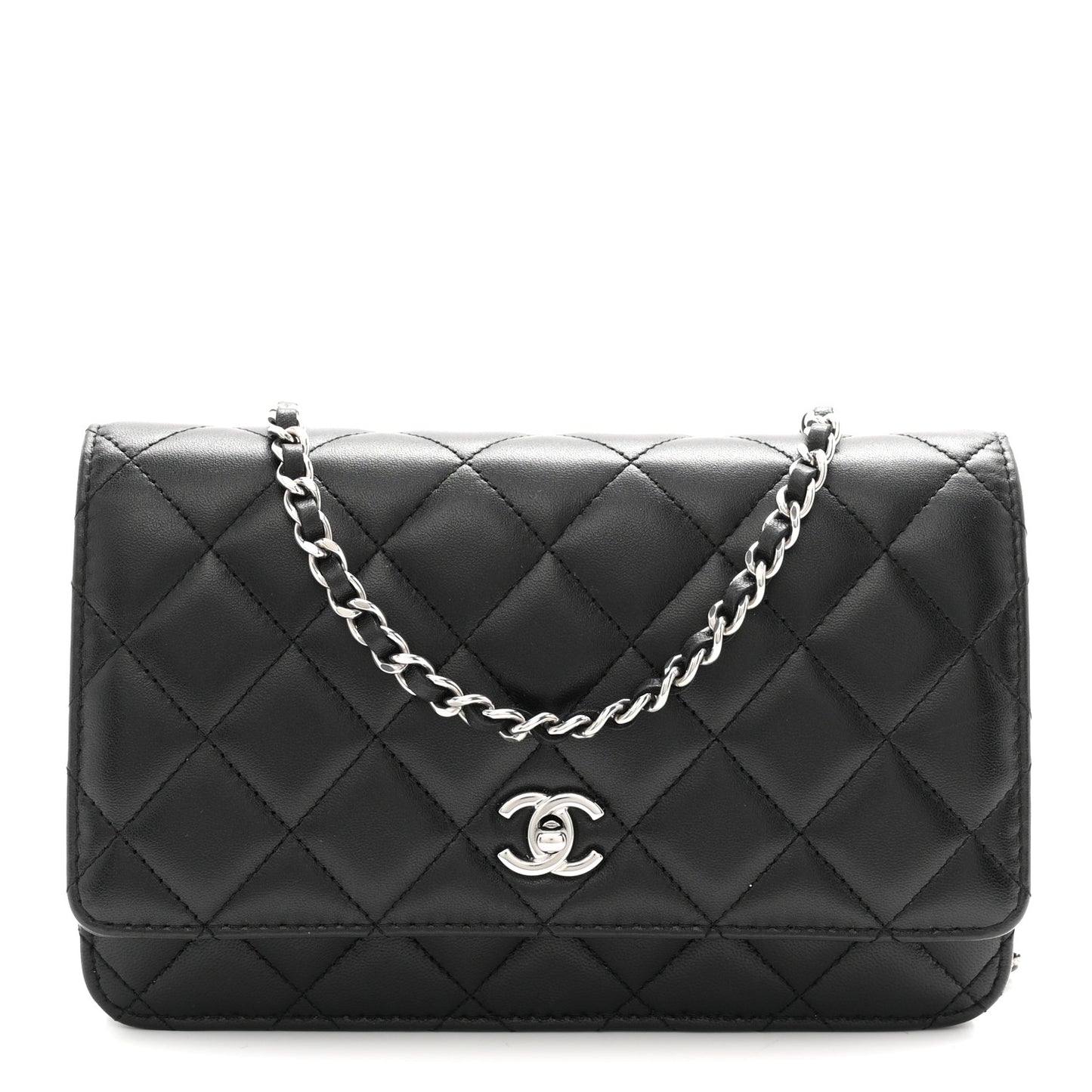 Lambskin Quilted CC Turnlock Wallet On Chain WOC Black