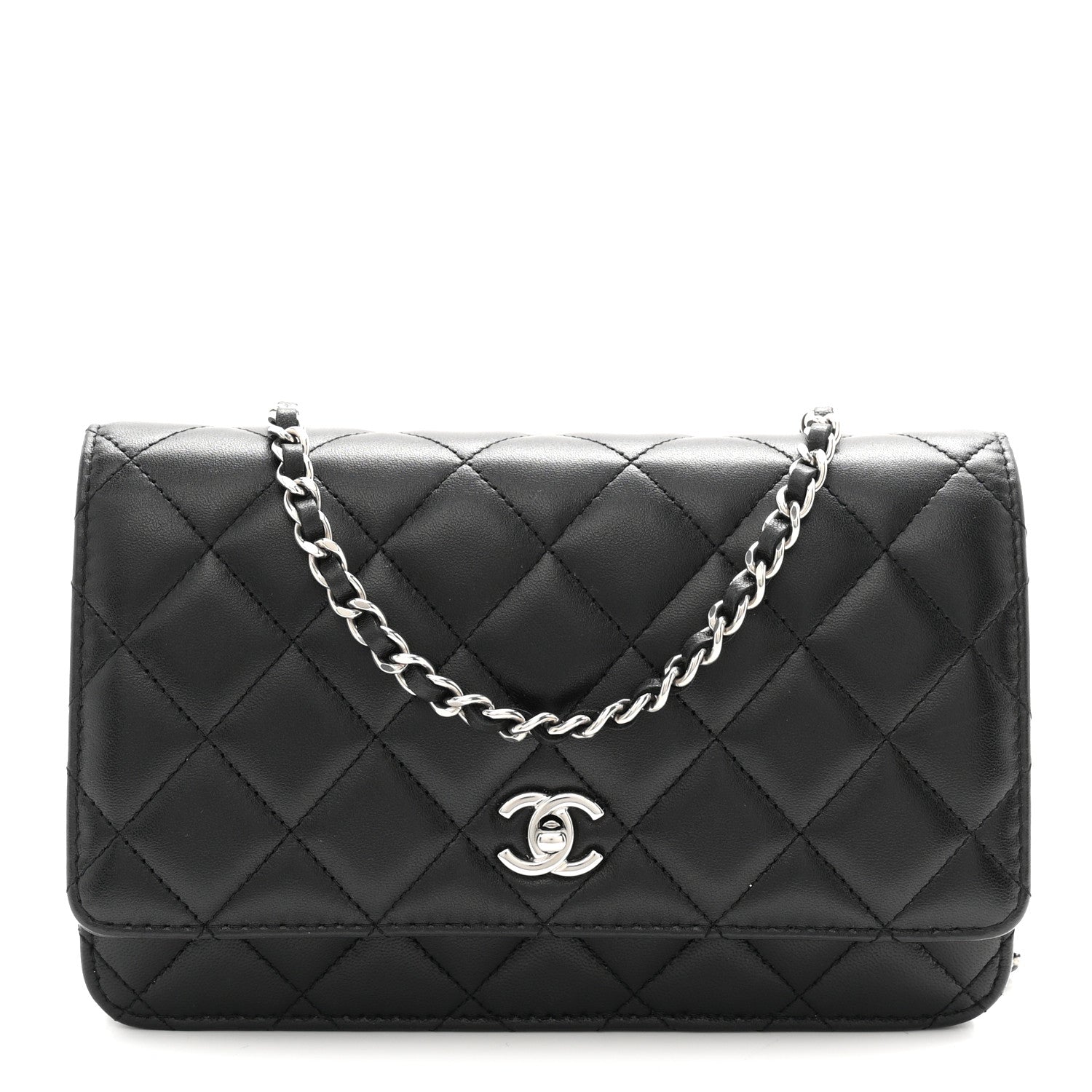Chanel Lambskin Quilted CC Turnlock Wallet On Chain WOC Black 1 of 12