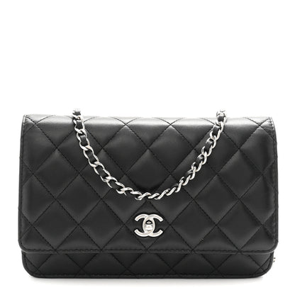 Chanel Lambskin Quilted CC Turnlock Wallet On Chain WOC Black 1 of 12