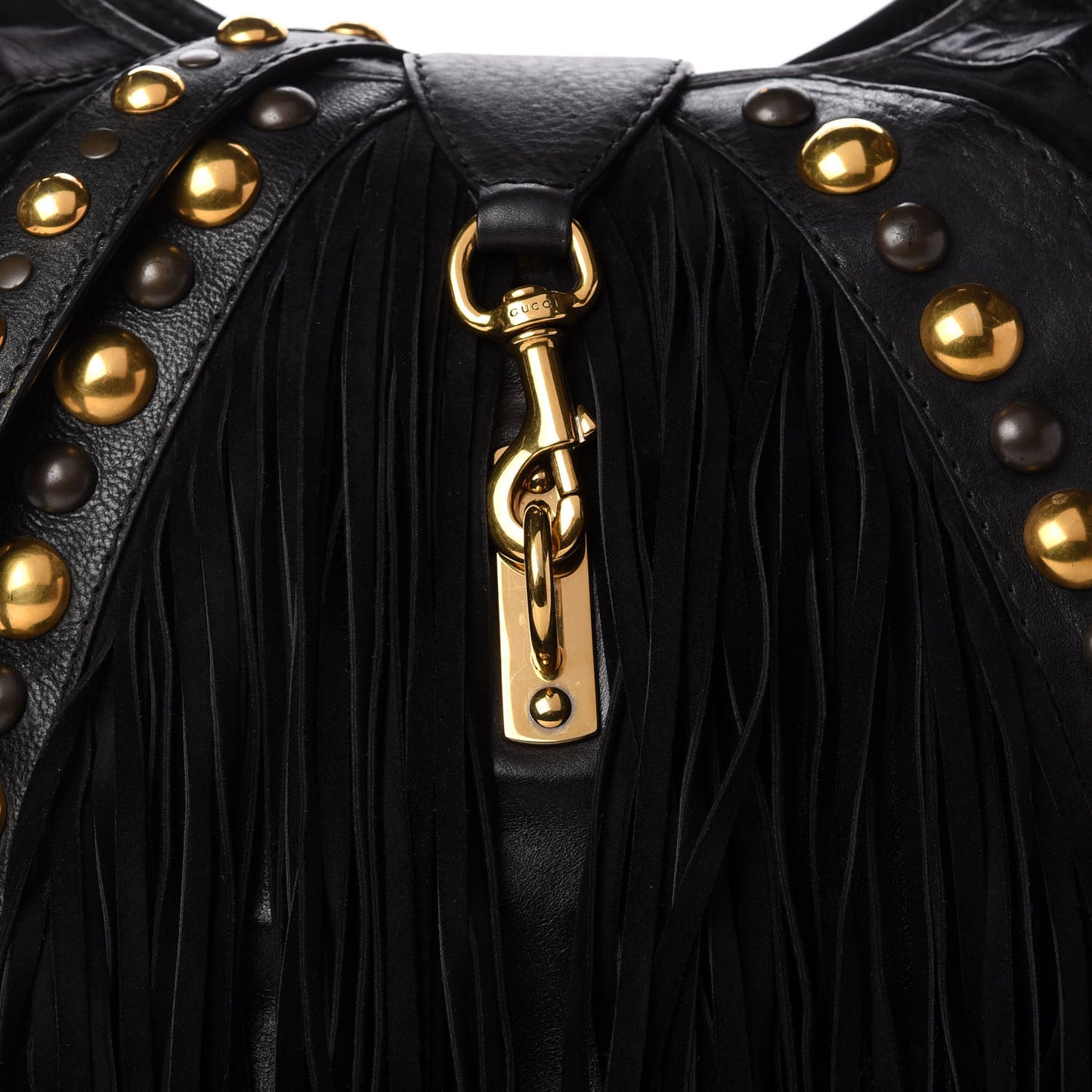 Calfskin Suede Fringe Babouska Hobo Black