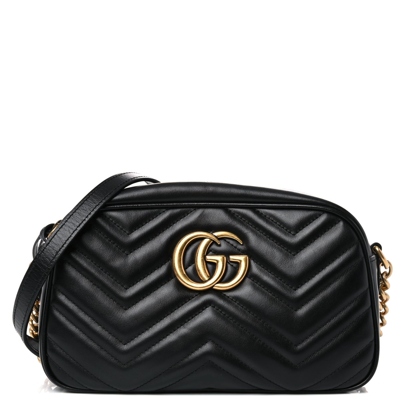 Calfskin Matelasse Small GG Marmont Chain Shoulder Bag Black