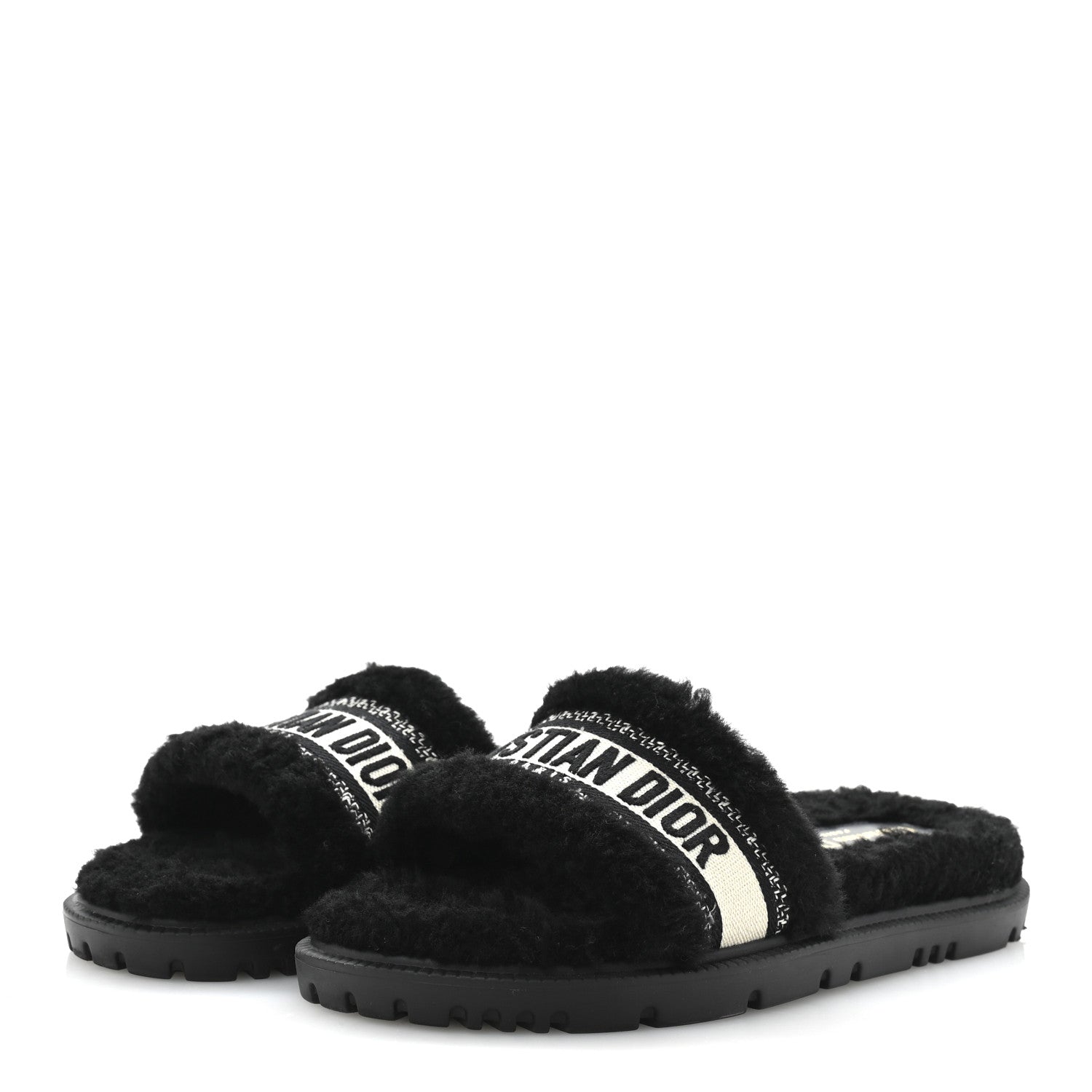 Christian Dior Shearling Canvas Lurex Embroidered Dway 10mm Slide Sandals 40 Black Natural 4 of 9