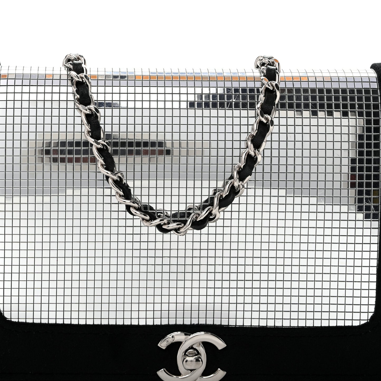 Velvet Mirror Embellished Boy Wallet On Chain WOC Argent