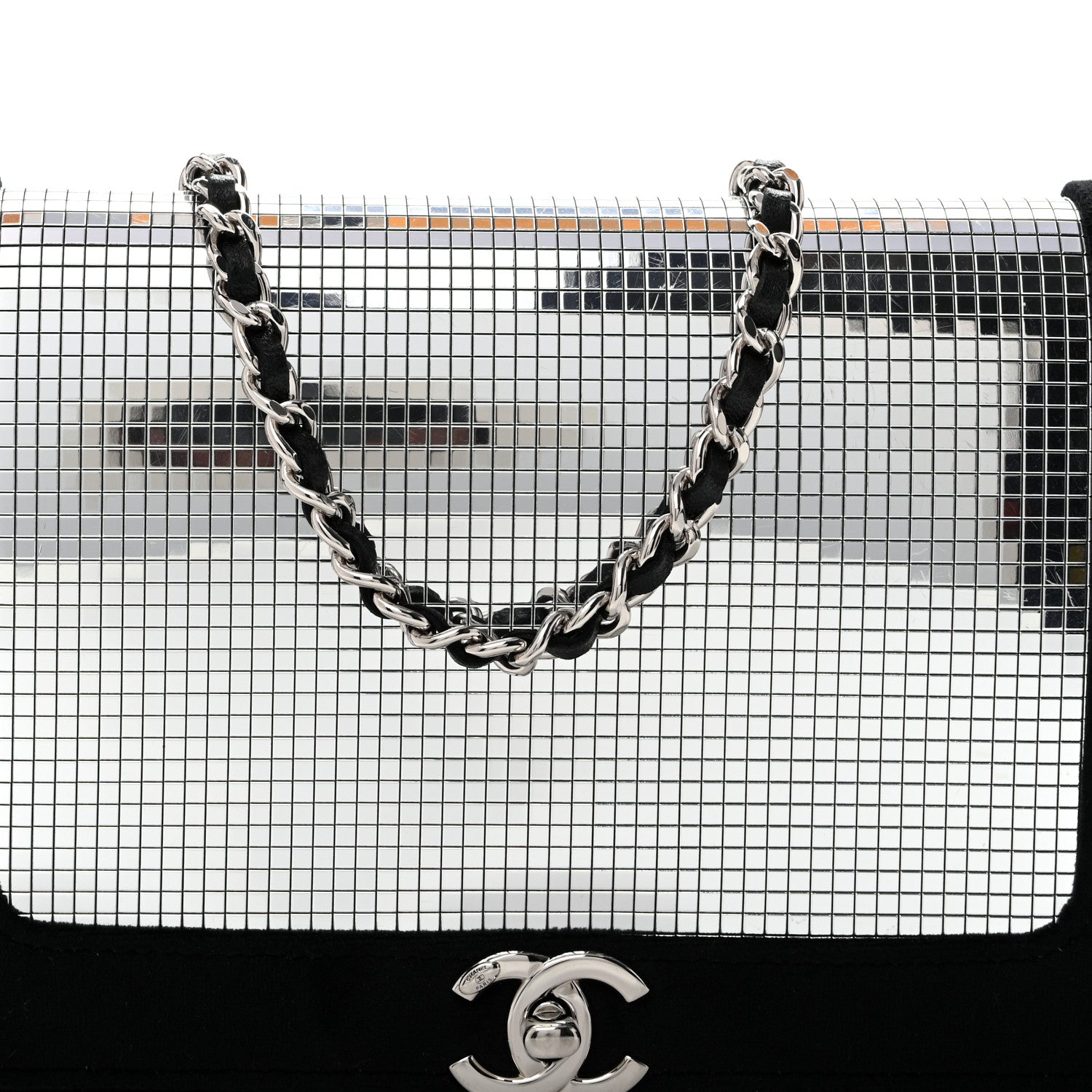 Chanel Velvet Mirror Embellished Boy Wallet On Chain WOC Argent 9 of 15