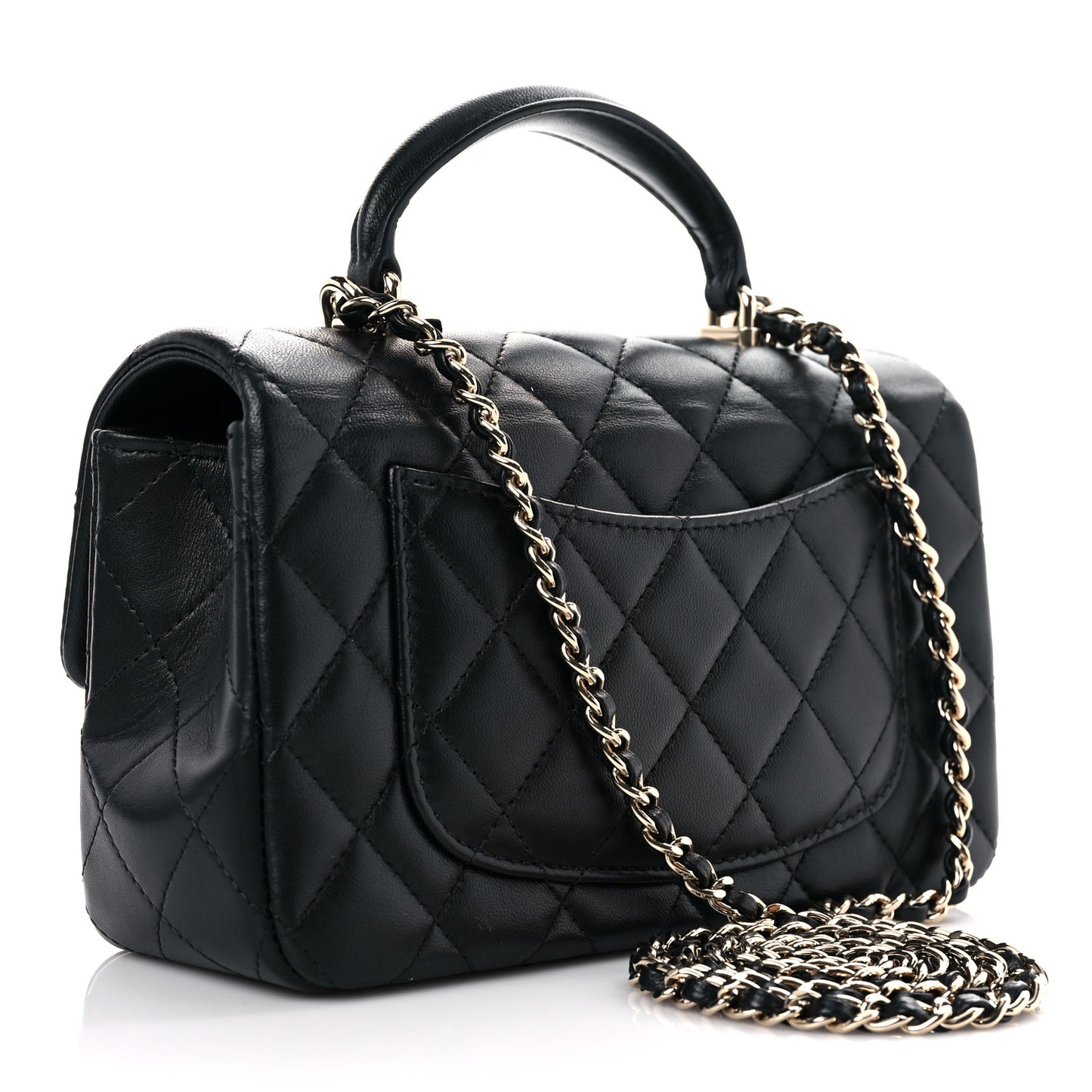 Lambskin Quilted Mini Top Handle Rectangular Flap Black
