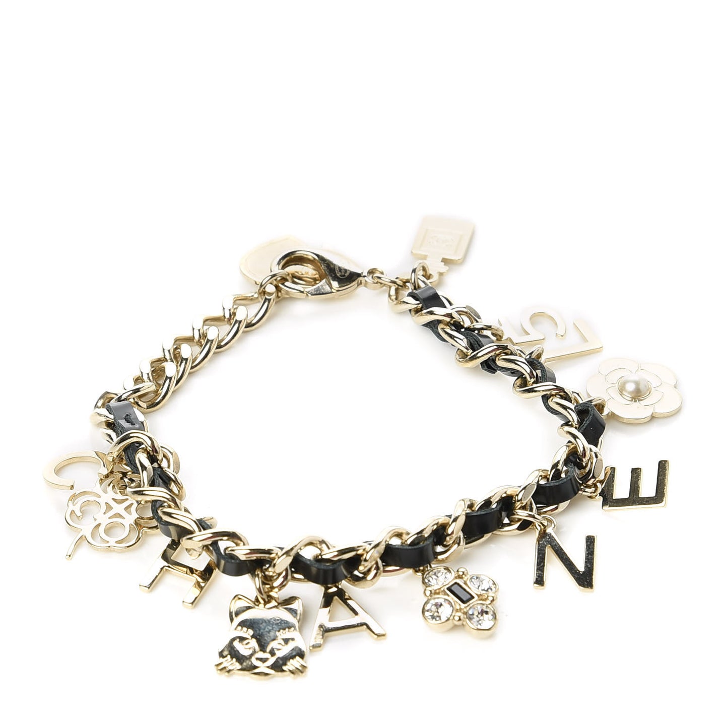 Lambskin Crystal CC Logo Charming Bracelet Gold Black