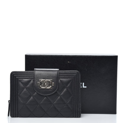 Chanel Lambskin Quilted Boy Large Zip Pocket Wallet Black 8 of 8