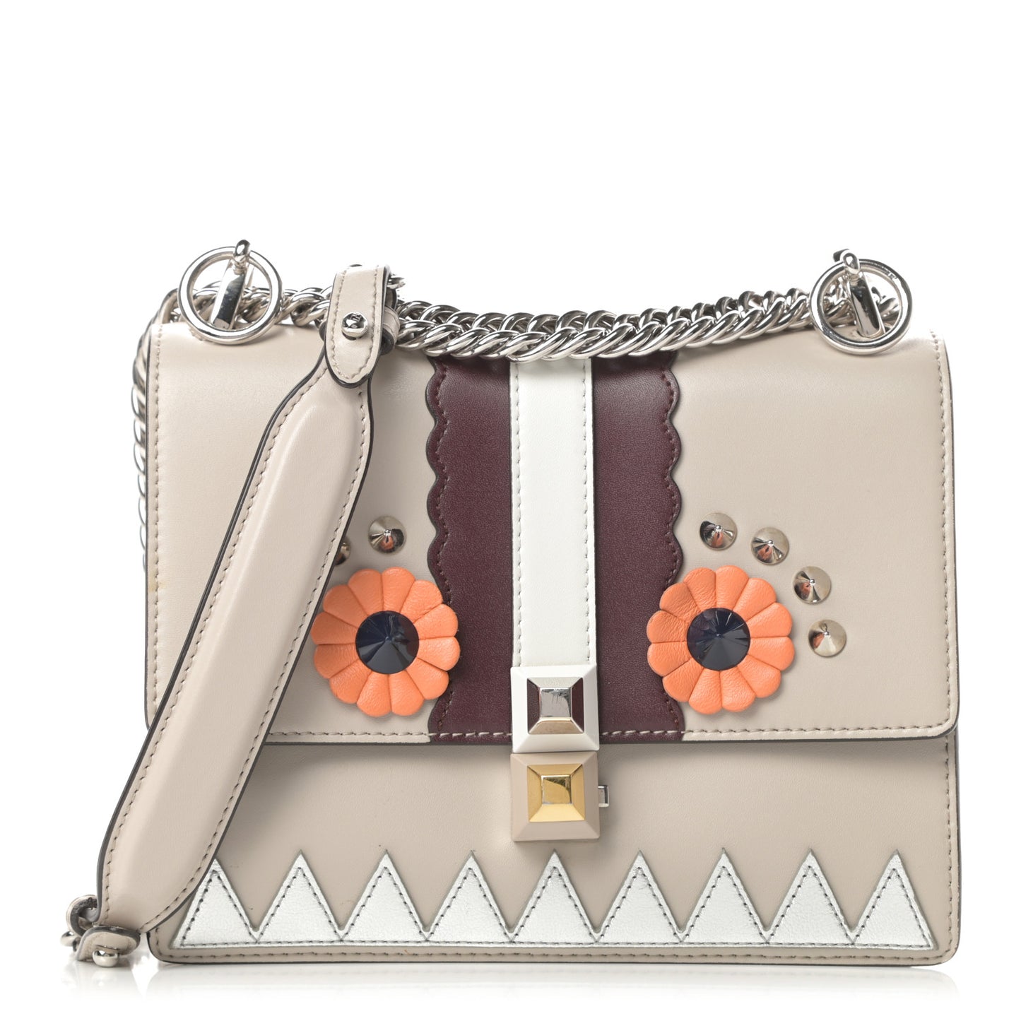 Vitello Liberty Lucido Catalan Mirror Hypnoteyes Studded Small Kan I Shoulder Bag Grigio Polvere Bordeaux Multicolor