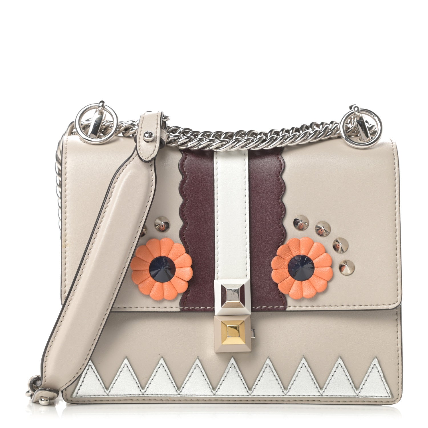 Fendi Vitello Liberty Lucido Catalan Mirror Hypnoteyes Studded Small Kan I Shoulder Bag Grigio Polvere Bordeaux Multicolor 1 of 11