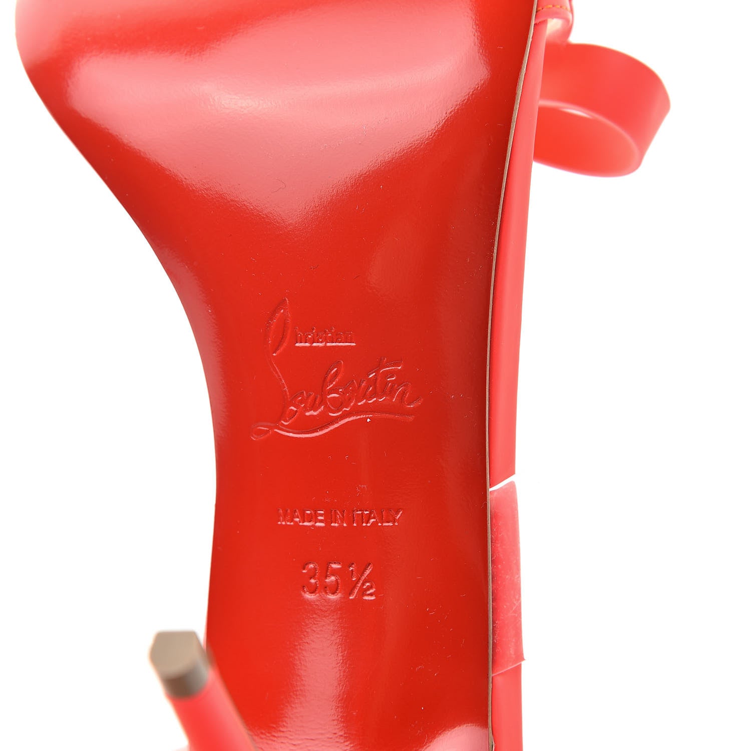 Christian Louboutin Matt Patent PVC Just Nodo 85 Slide Sandals 35.5 Fluo 7 of 7