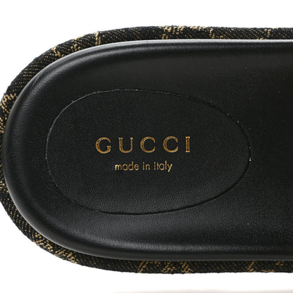 Gucci Jacquard Black Denim GG Monogram Angelina Platform 55mm Slide Sandals 38 Black Ivory 5 of 9