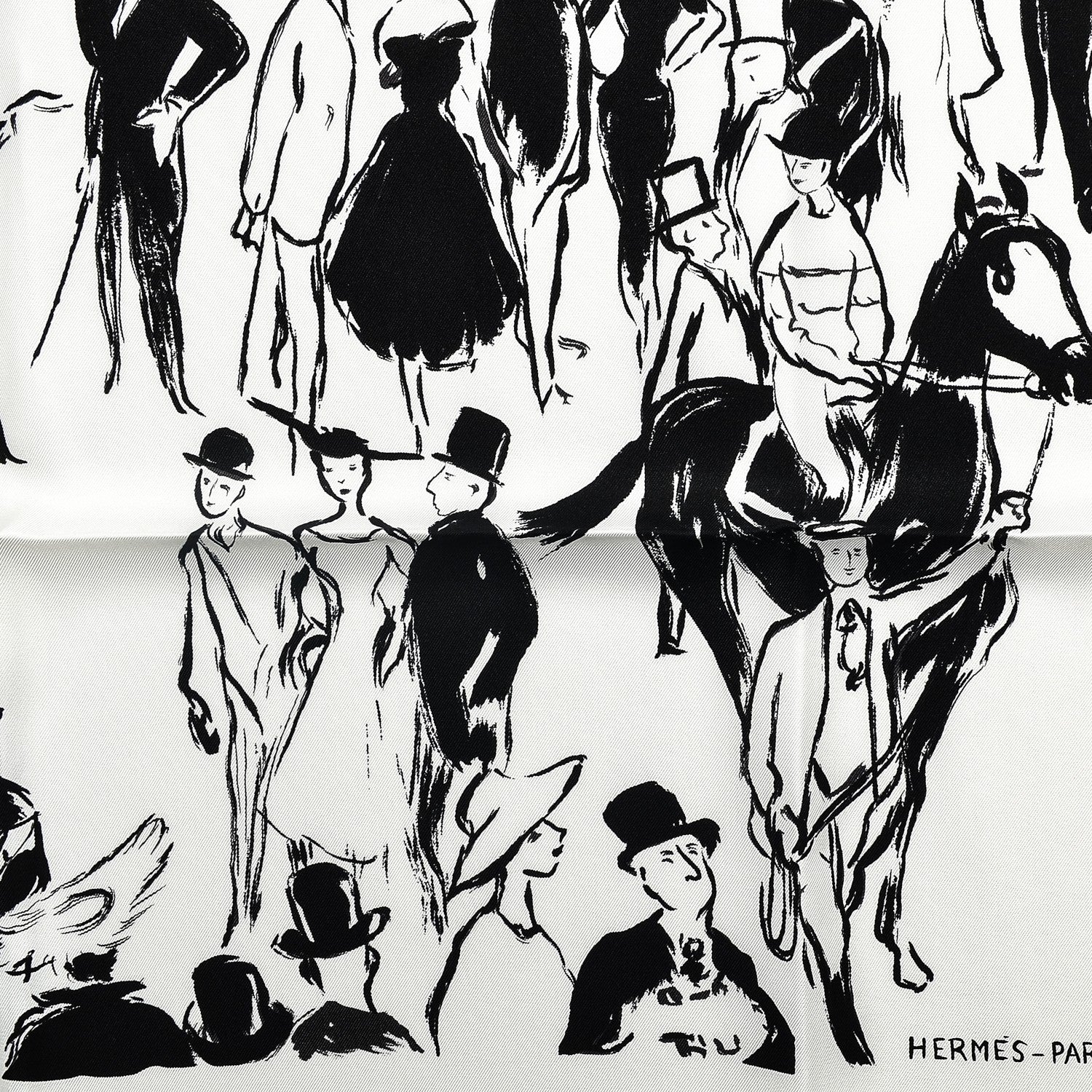 Hermes Silk Paddock Scarf 90 Blanc Noir Blanc 5 of 7