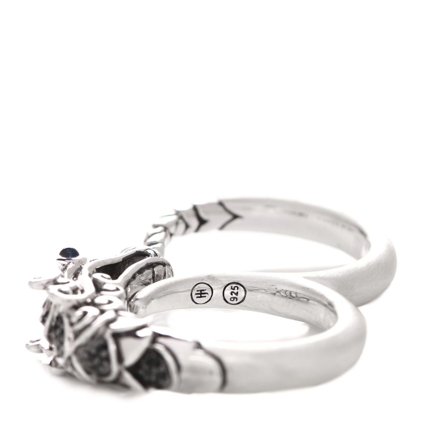 Sterling Silver Black Spinel Blue Sapphire Sapphire Naga Dragon Two Finger Ring 57 8