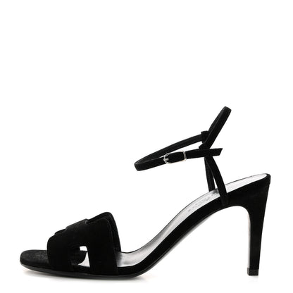 Hermes Suede Goatskin Heden 80 Sandals 37.5 Black 1 of 9
