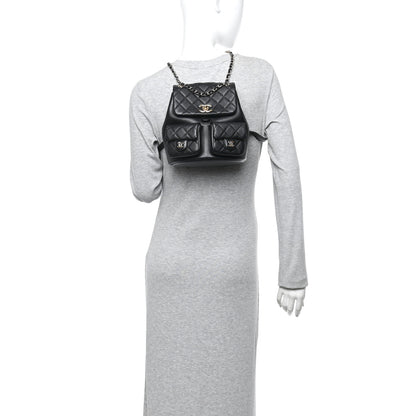 Chanel Calfskin Quilted Medium Duma Pockets Drawstring Backpack Black 2 of 11