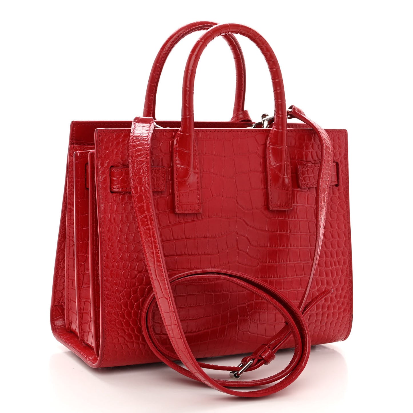 Calfskin Crocodile Embossed Nano Sac De Jour Red