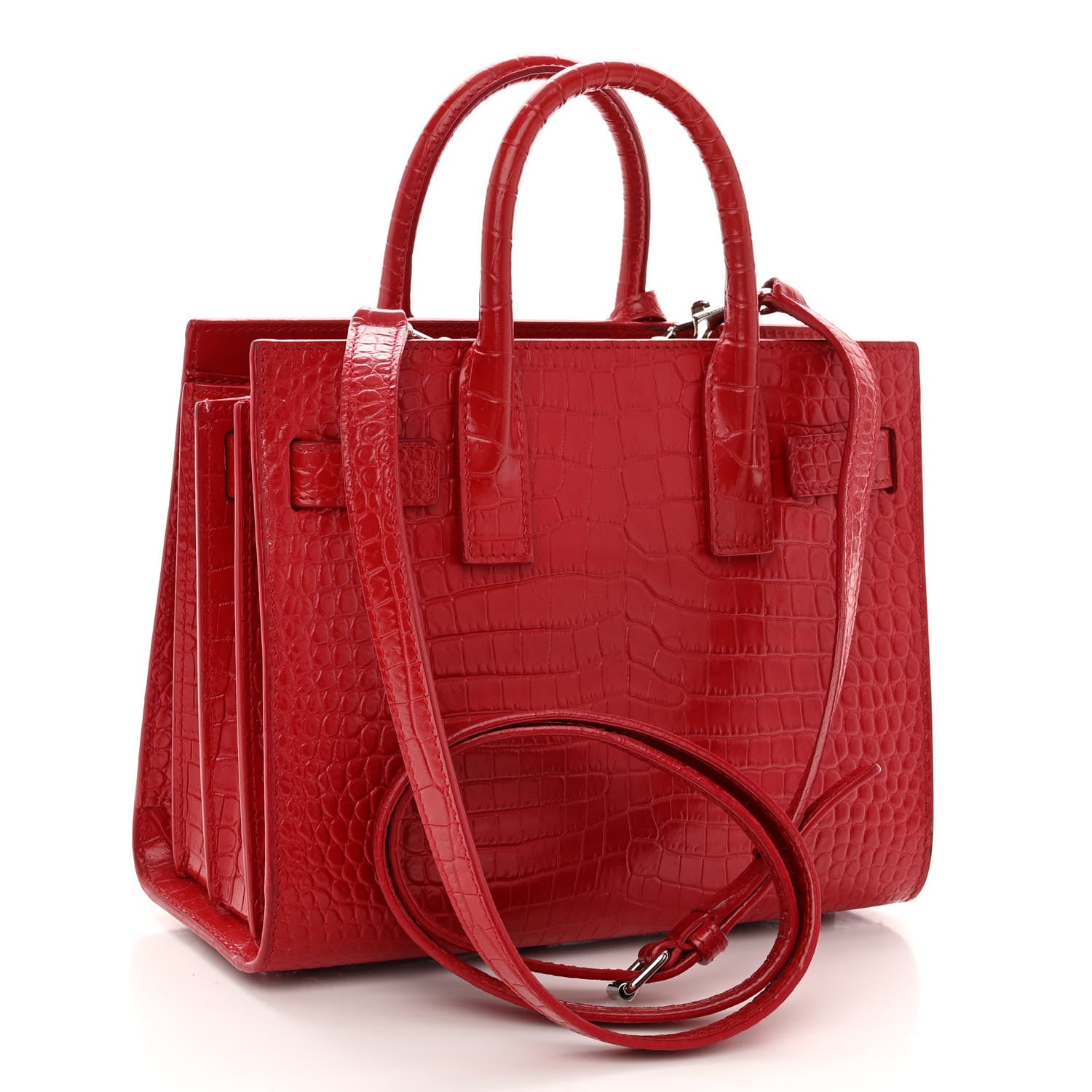 Saint Laurent Calfskin Crocodile Embossed Nano Sac De Jour Red 3 of 13