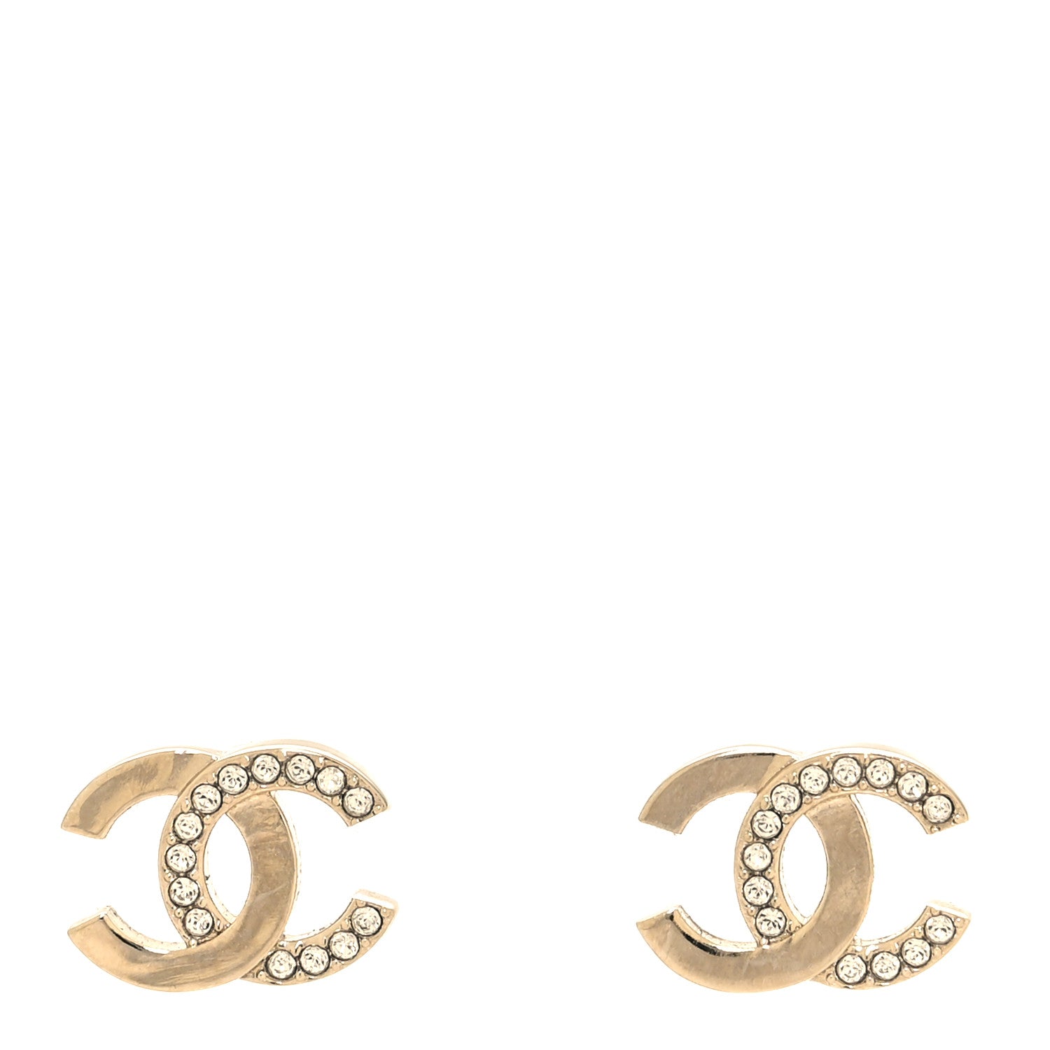 Chanel Metal Crystal CC Earrings Gold 1 of 5