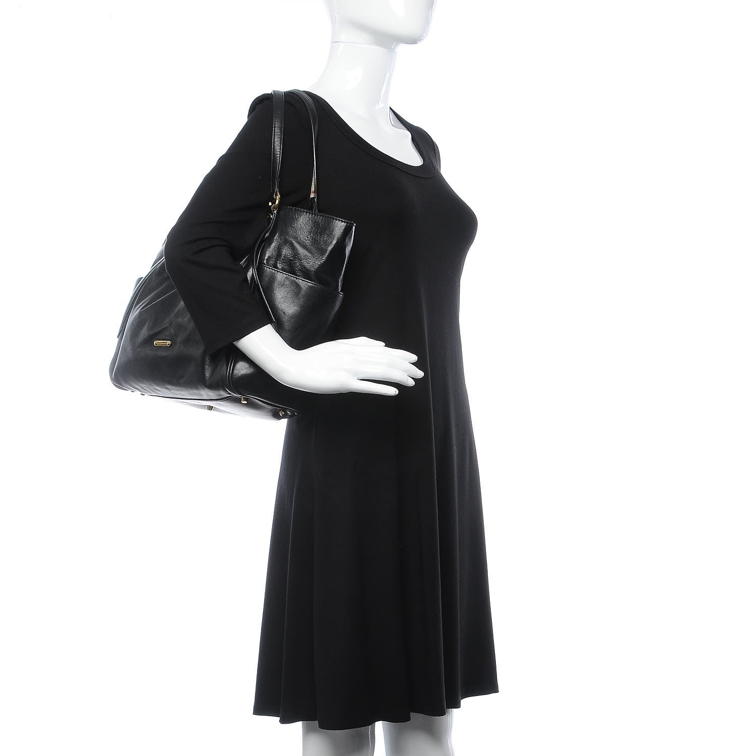 Burberry Calfskin Haymarket Check Small Canterbury Tote Black 2 of 21