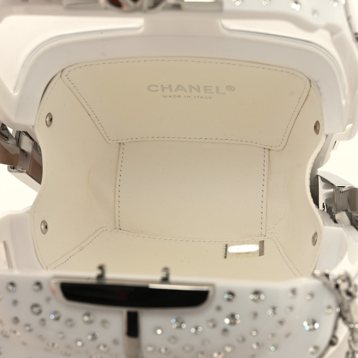 Lucite Enamel Strass Evening In The Mountain Gondola Minaudiere Clutch White