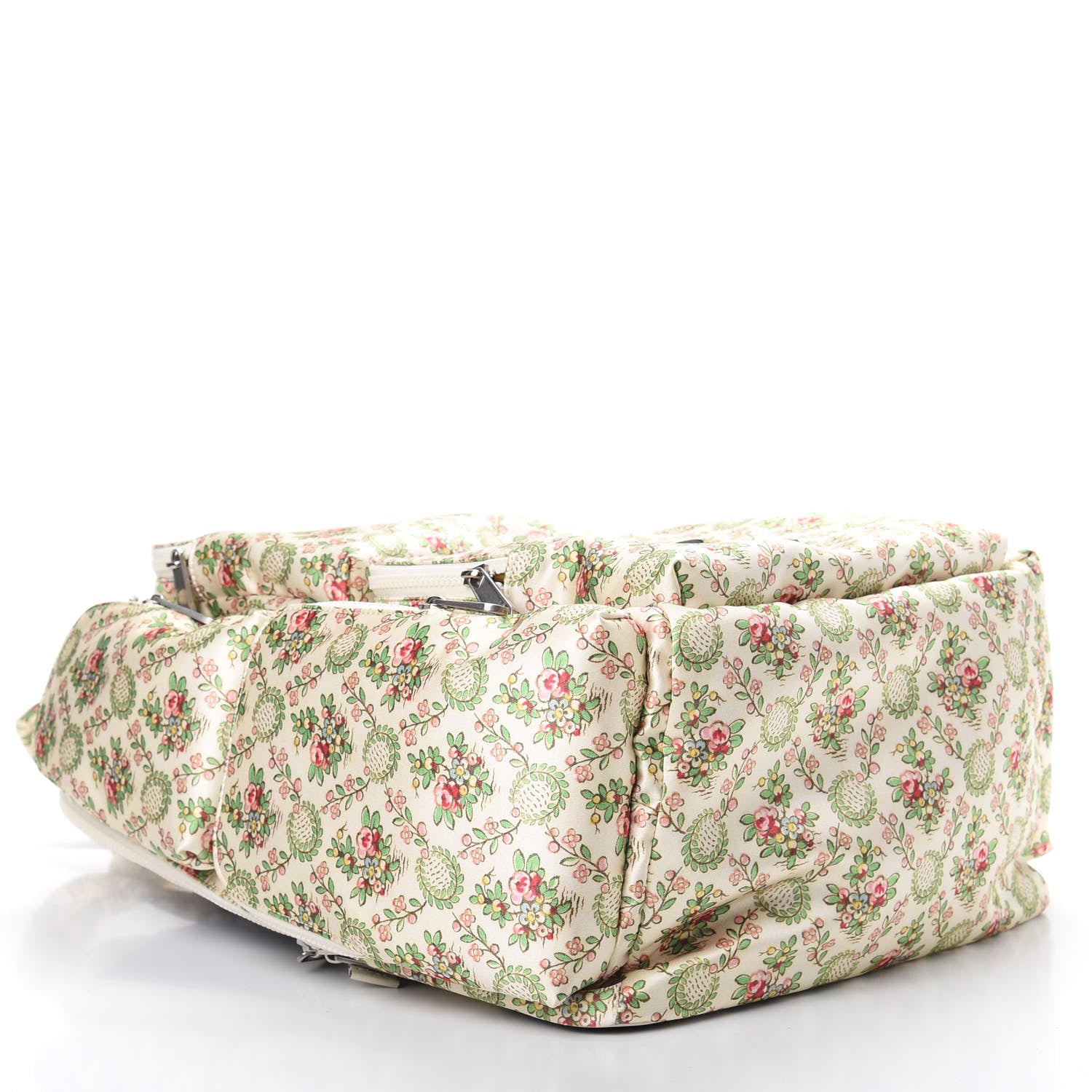 Gucci X MLB Satin Floral Print NY Yankees Patch Backpack Ivory Green 3 of 10