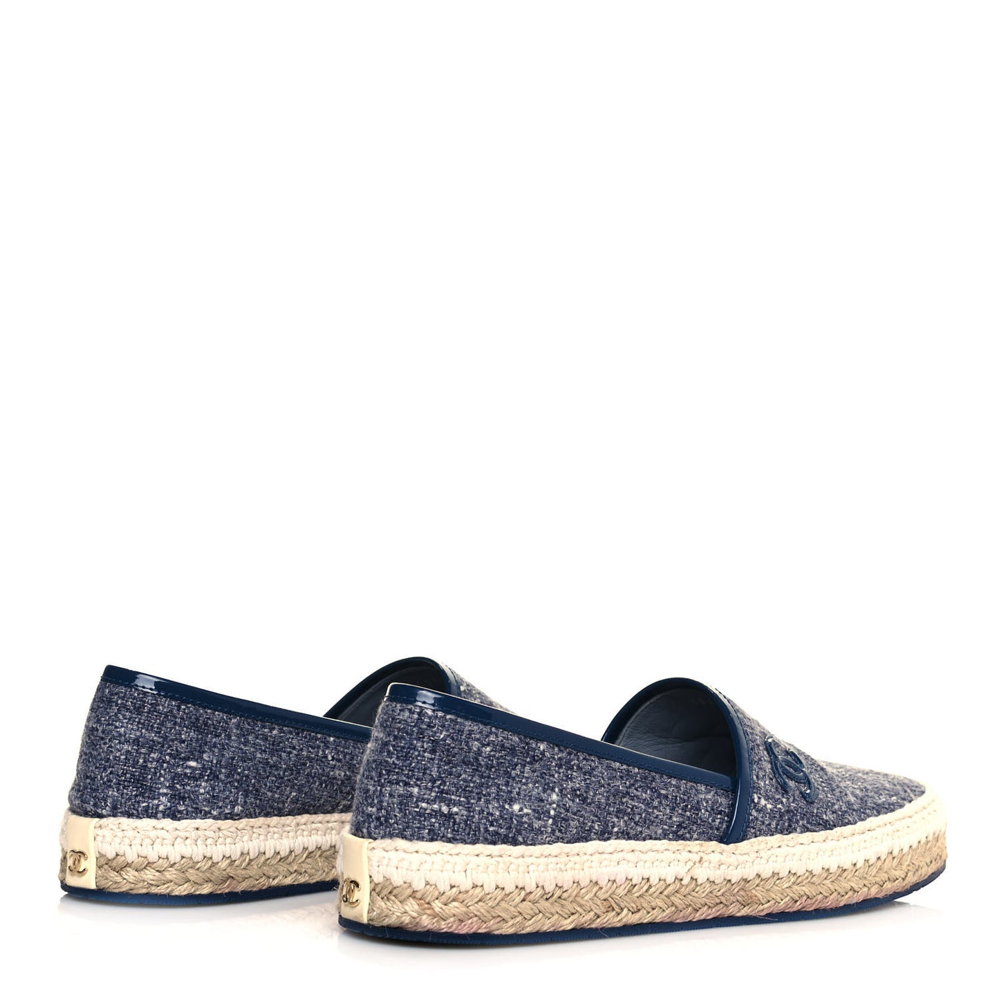 Fabric Patent Calfskin CC Espadrilles 38 Blue
