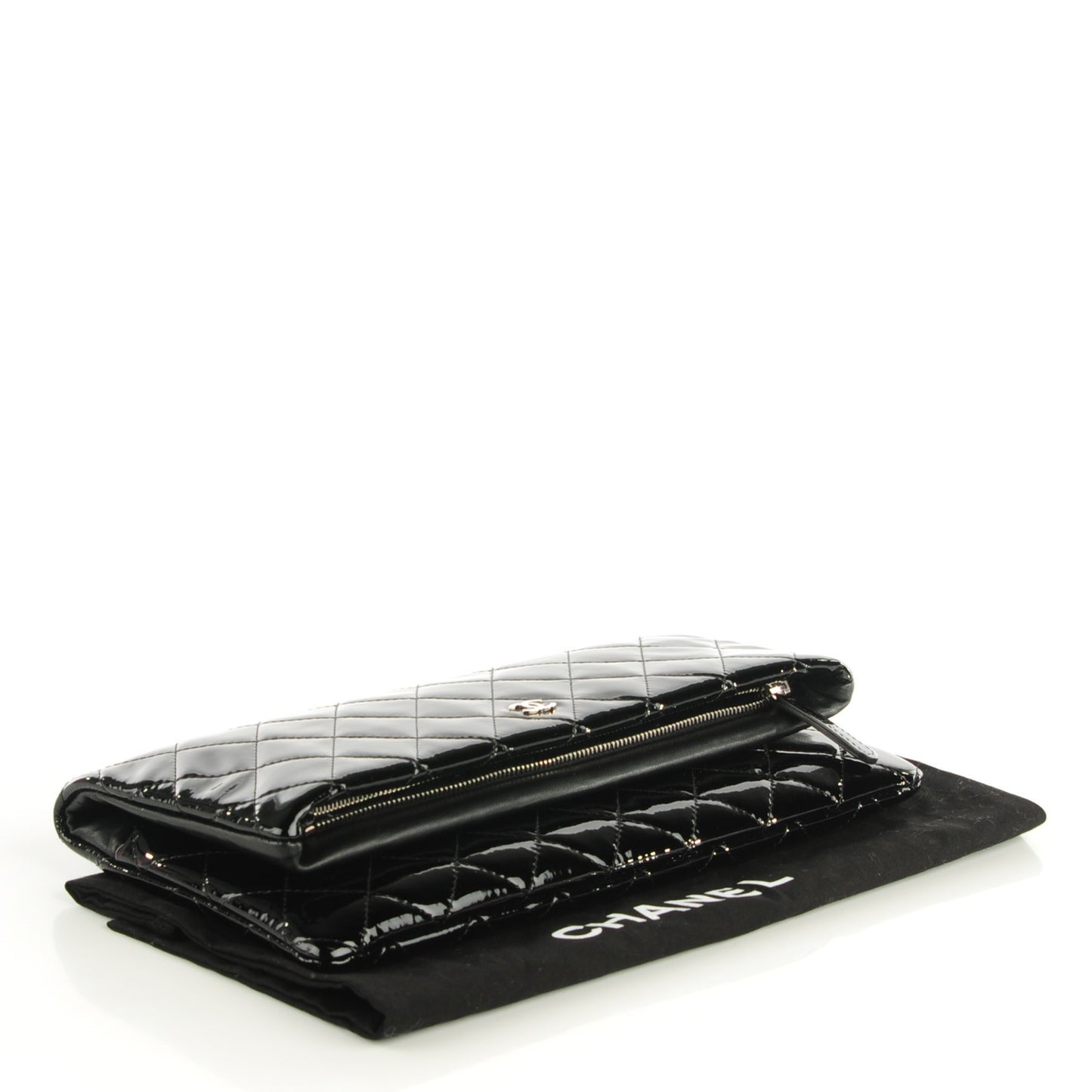 Patent Calfskin Quilted Beauty CC Clutch Black
