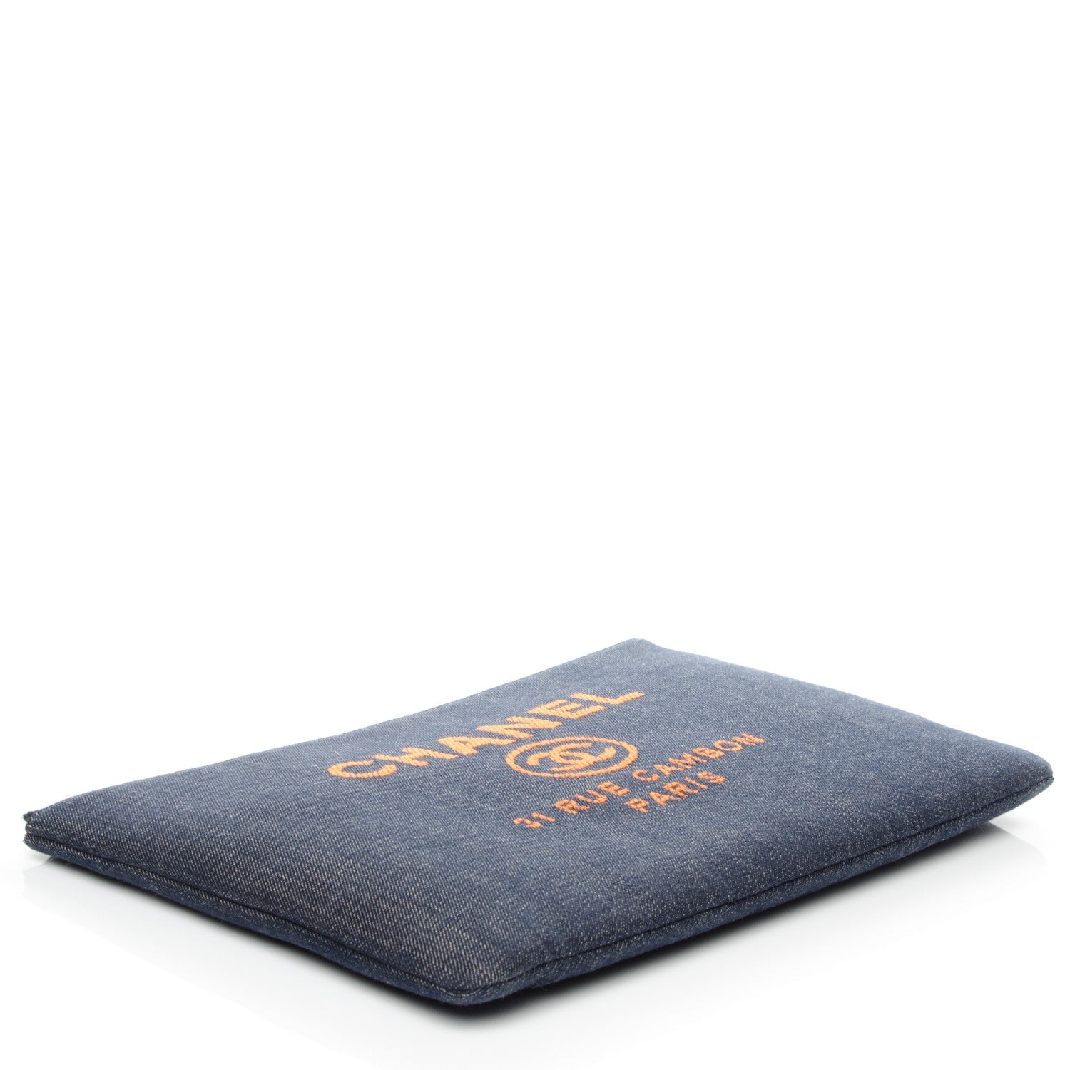 Chanel Denim Large Deauville Pouch Clutch Blue Orange 4 of 7