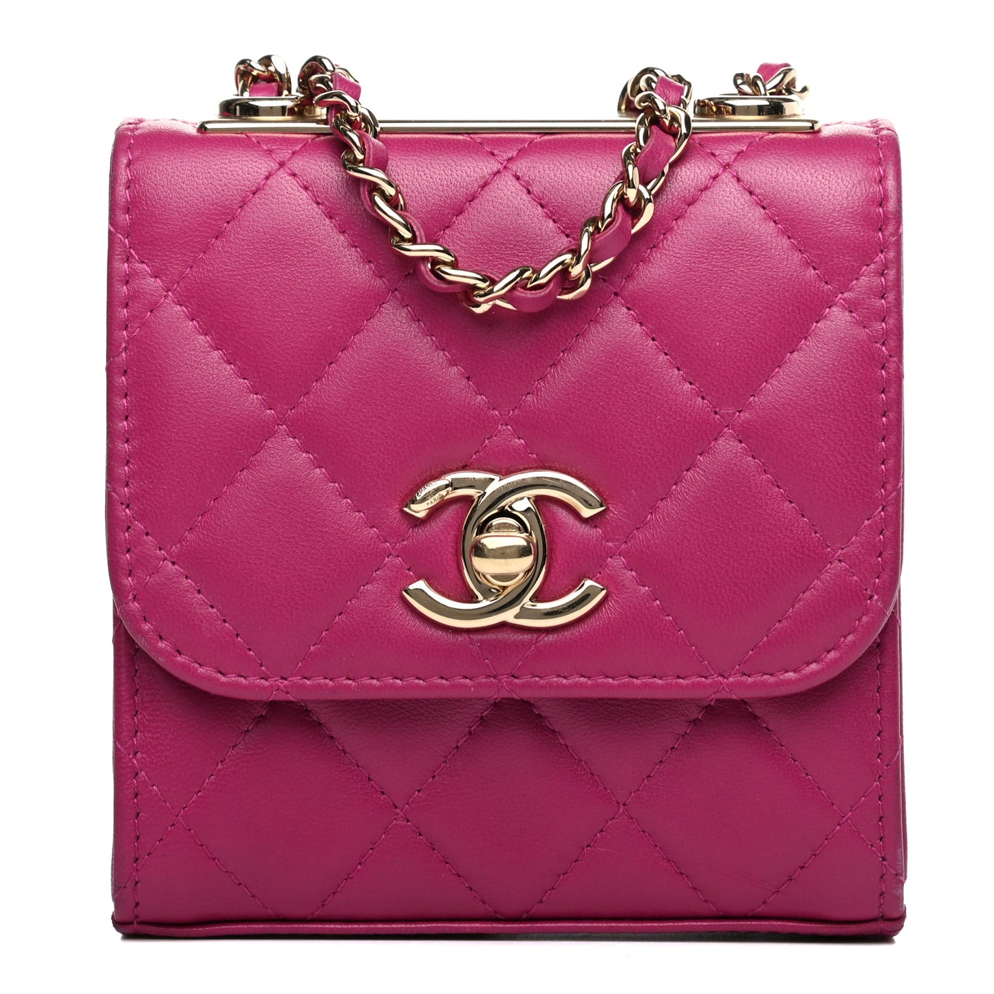 Lambskin Quilted Mini Trendy CC Clutch With Chain Fuchsia