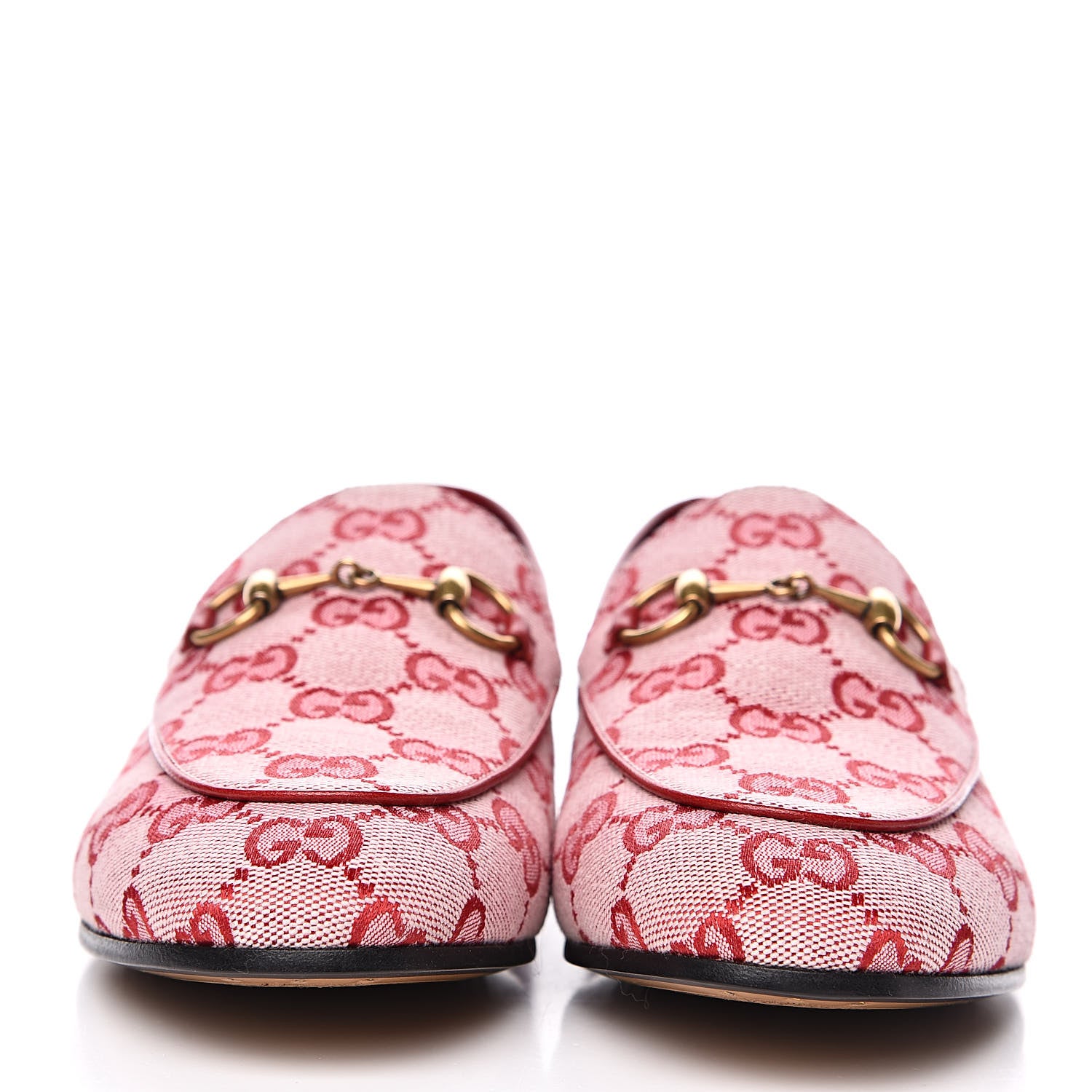Gucci Canvas GG Monogram Horsebit Womens Jordaan Loafers 37.5 Gardenia Hibiscus Red 2 of 9