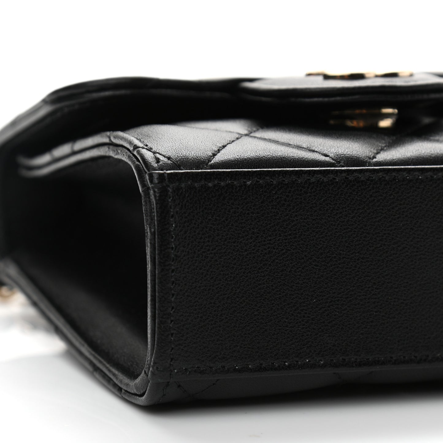 Lambskin Quilted Top Handle Flap Clutch With Chain Black