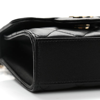 Chanel Lambskin Quilted Top Handle Flap Clutch With Chain Black 10 of 12