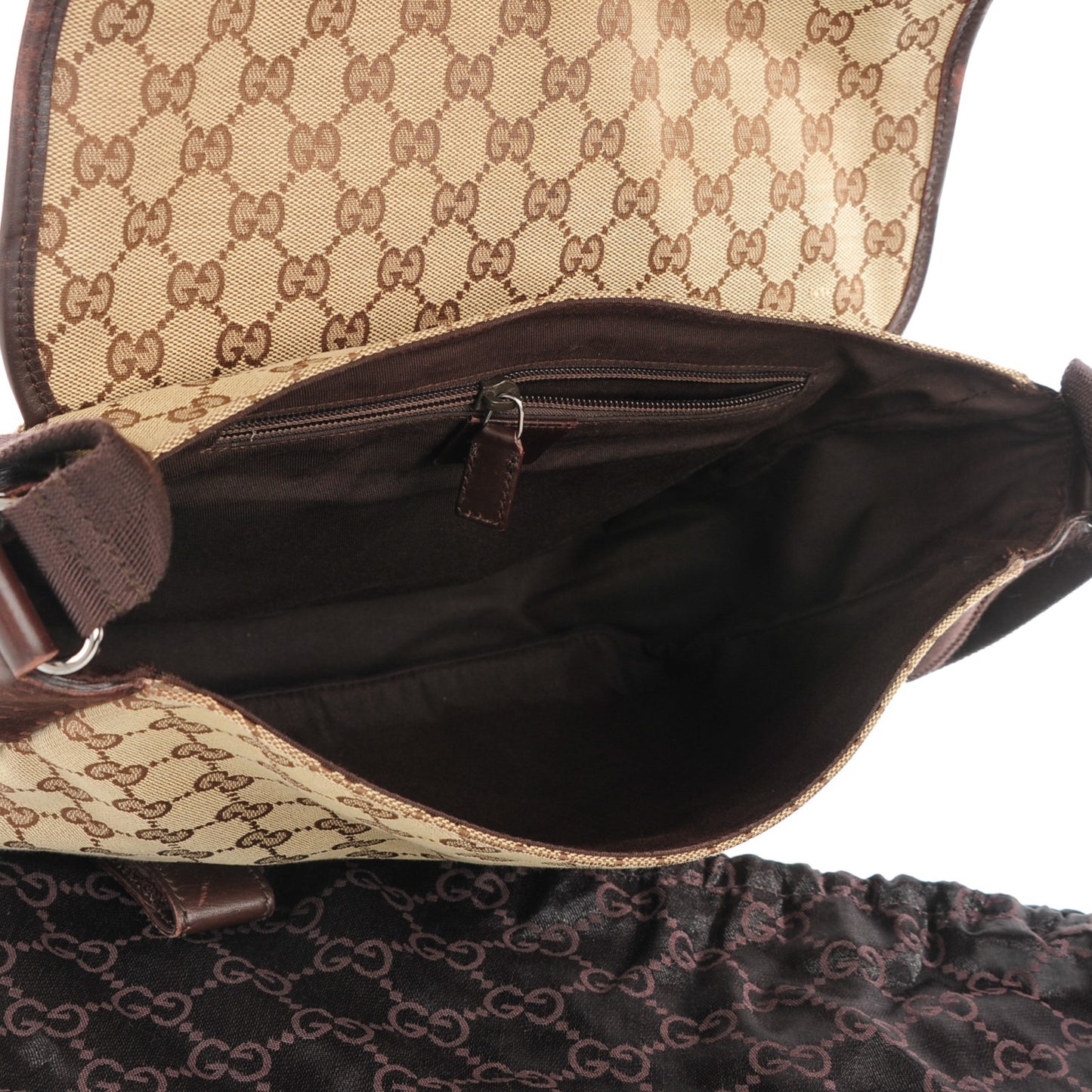 Monogram Medium Double Buckle Flap Messenger Bag Beige Dark Brown