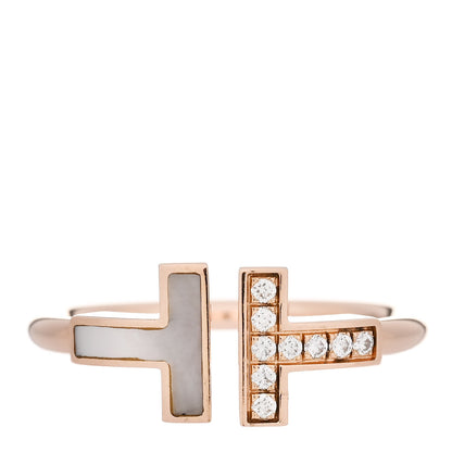 Tiffany 18K Rose Gold Diamond Mother of Pearl T Wire Ring 56 7.75 1 of 4