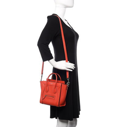 Celine Drummed Calfskin Nano Luggage Vermillion 2 of 14