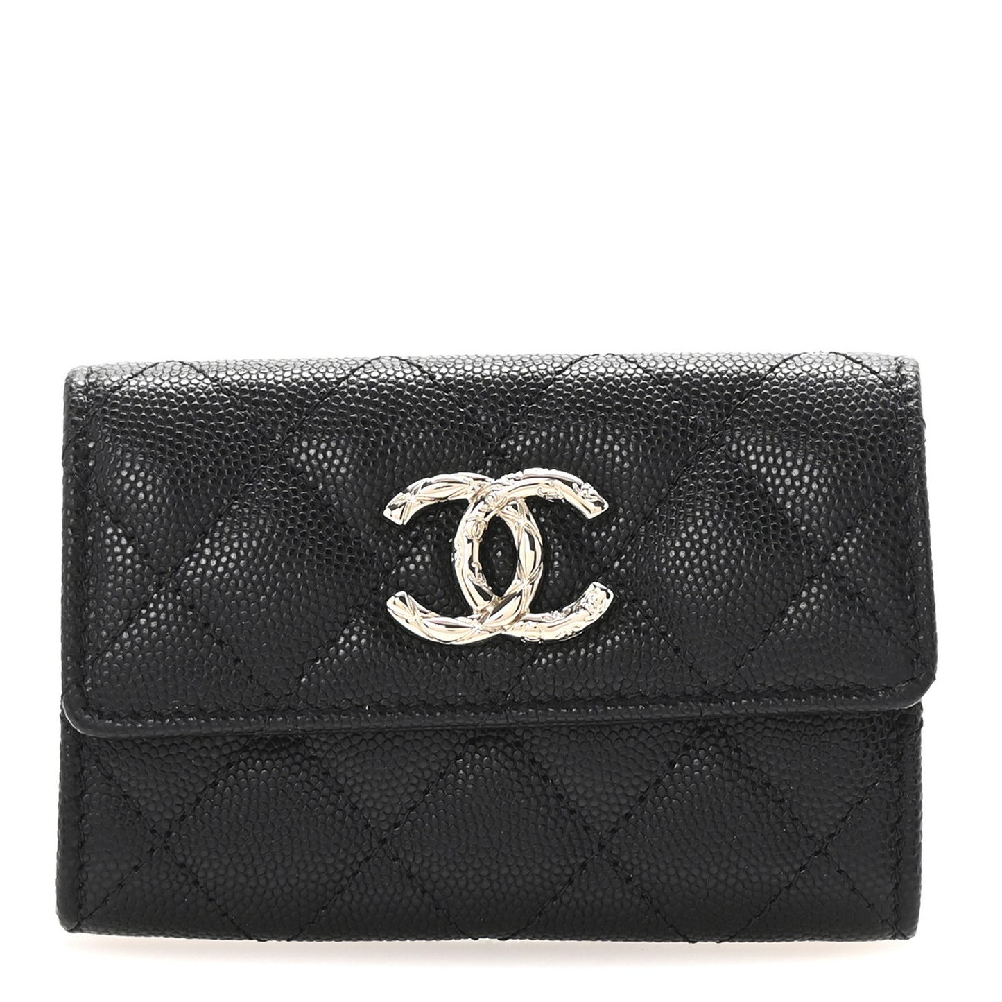 Caviar Quilted CC Flap Card Holder Black