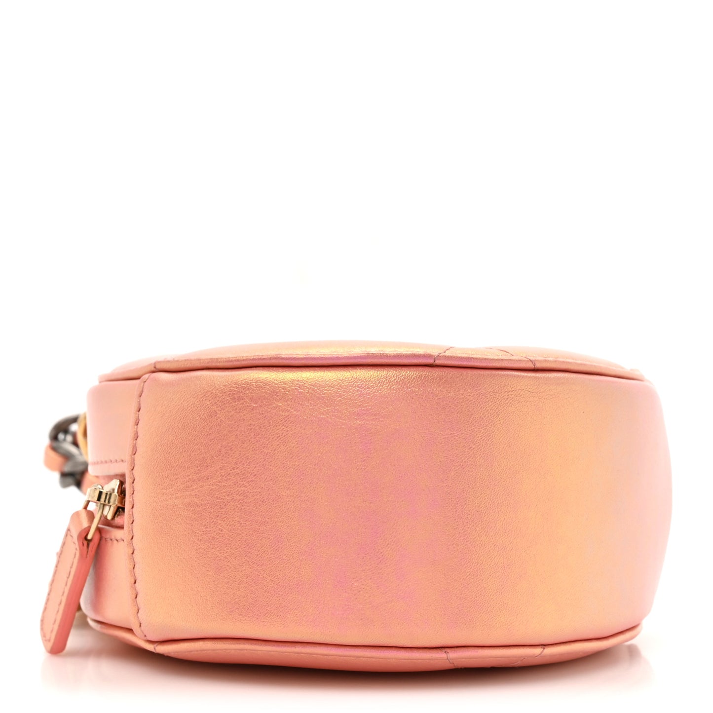 Iridescent Calfskin Quilted Chanel 19 Round Clutch With Chain Pink