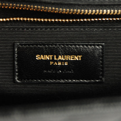 Saint Laurent Grain De Poudre Matelasse Chevron Large Monogram Satchel Black 7 of 8