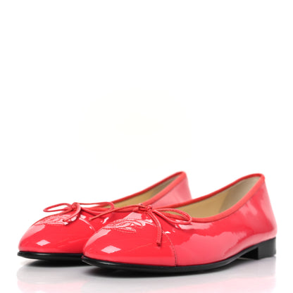 Chanel Patent Calfskin CC Cap Toe Ballerina Flats 35.5 Coral 3 of 9