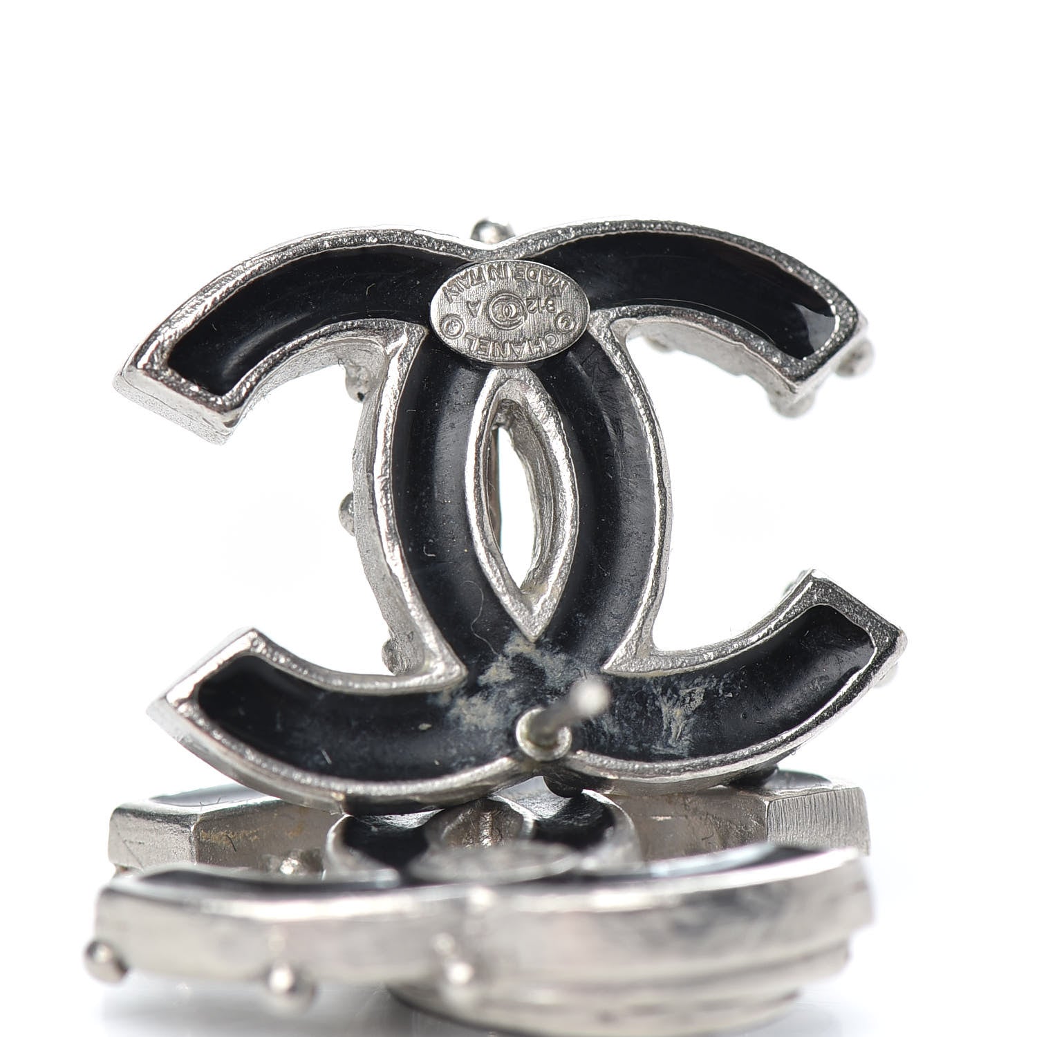 Chanel Enamel CC Earrings Black Silver 4 of 5