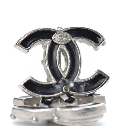 Chanel Enamel CC Earrings Black Silver 4 of 5