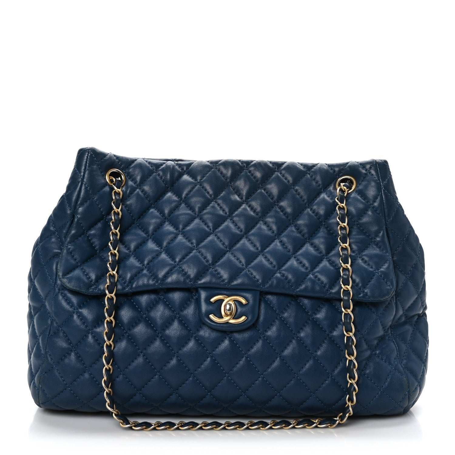 Chanel Lambskin Quilted Large Fluffy CC Shopping Tote Blue 1 of 9