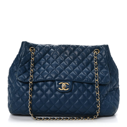 Chanel Lambskin Quilted Large Fluffy CC Shopping Tote Blue 1 of 9