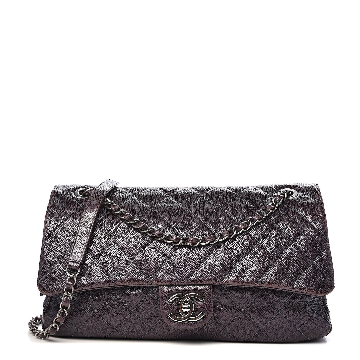 Iridescent Caviar Quilted Large Chic Flap Purple