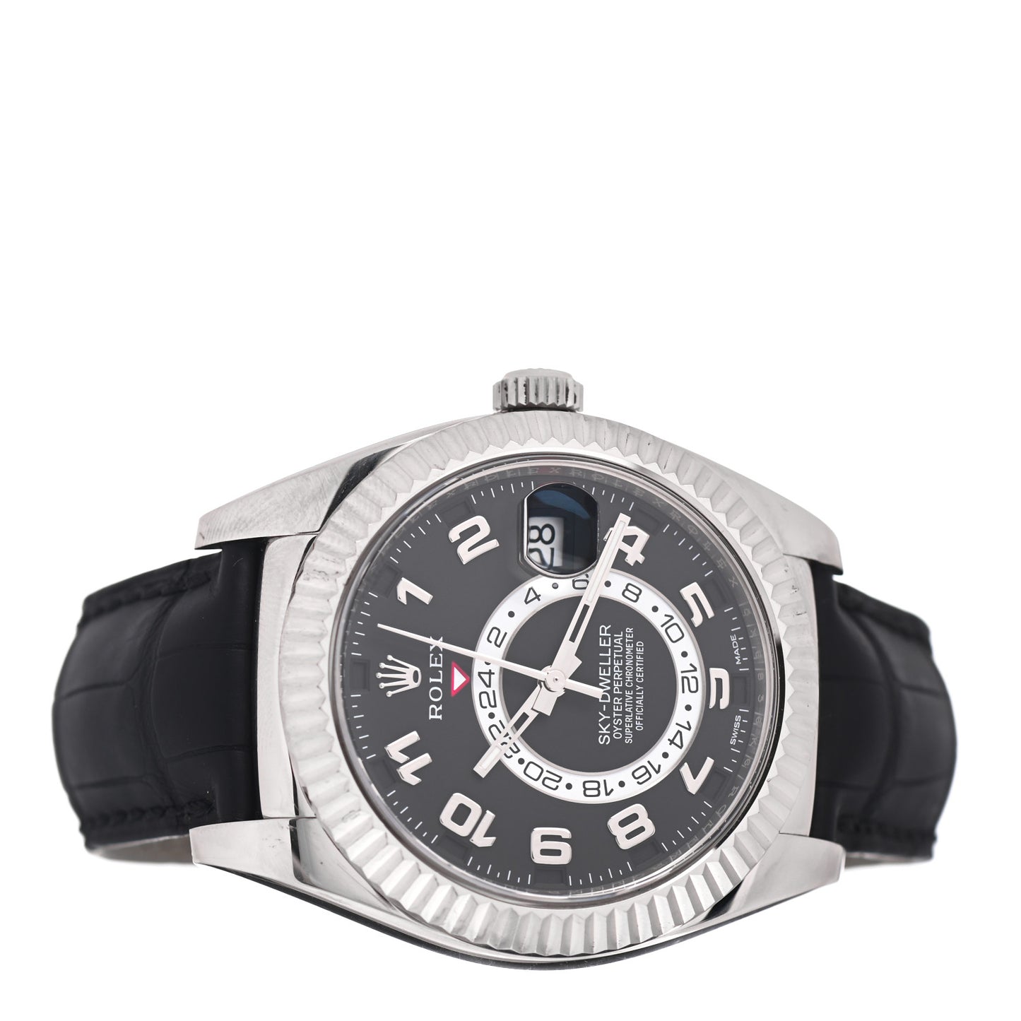 18K White Gold Alligator 42mm Oyster Perpetual Sky-Dweller Watch Bright Black 326139