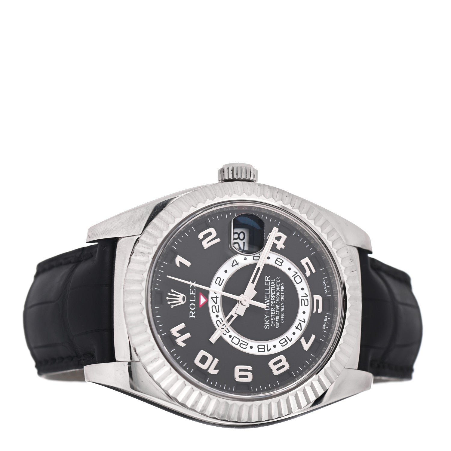 Rolex 18K White Gold Alligator 42mm Oyster Perpetual Sky-Dweller Watch Bright Black 326139 2 of 4
