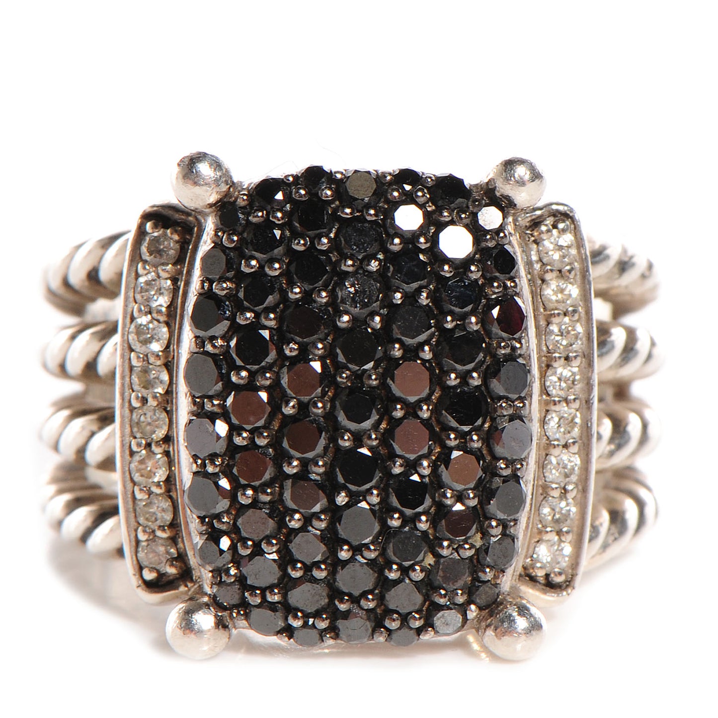 Sterling Silver Pave Diamond Black Diamond 16mm Wheaton Ring 54 7