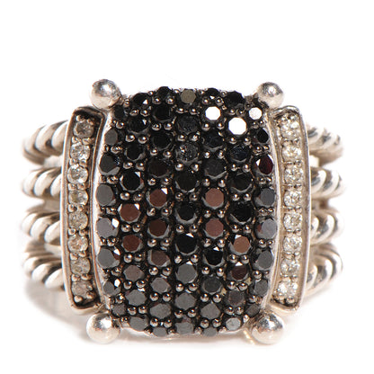 David Yurman Sterling Silver Pave Diamond Black Diamond 16mm Wheaton Ring 54 7 1 of 5