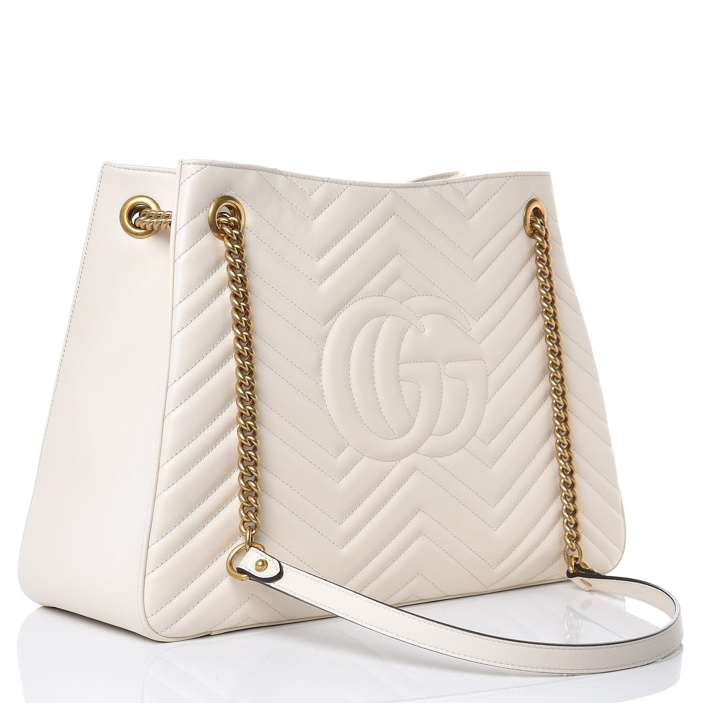 Calfskin Matelasse Medium GG Marmont Shoulder Tote Bag White