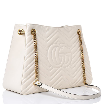 Gucci Calfskin Matelasse Medium GG Marmont Shoulder Tote Bag White 3 of 9